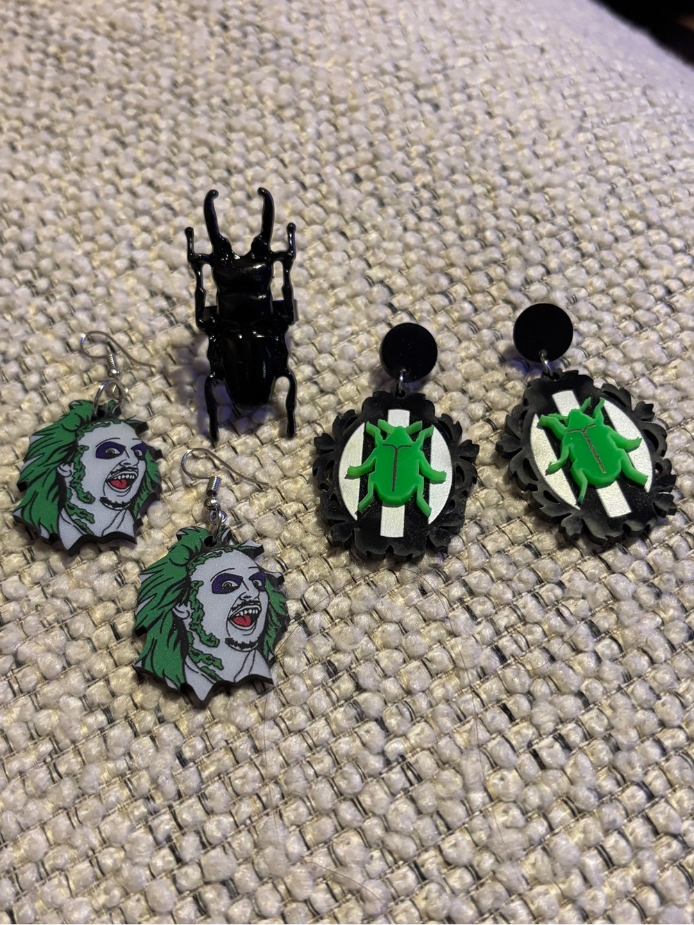 Beetlejuice earrings set and adjustable beetle ring